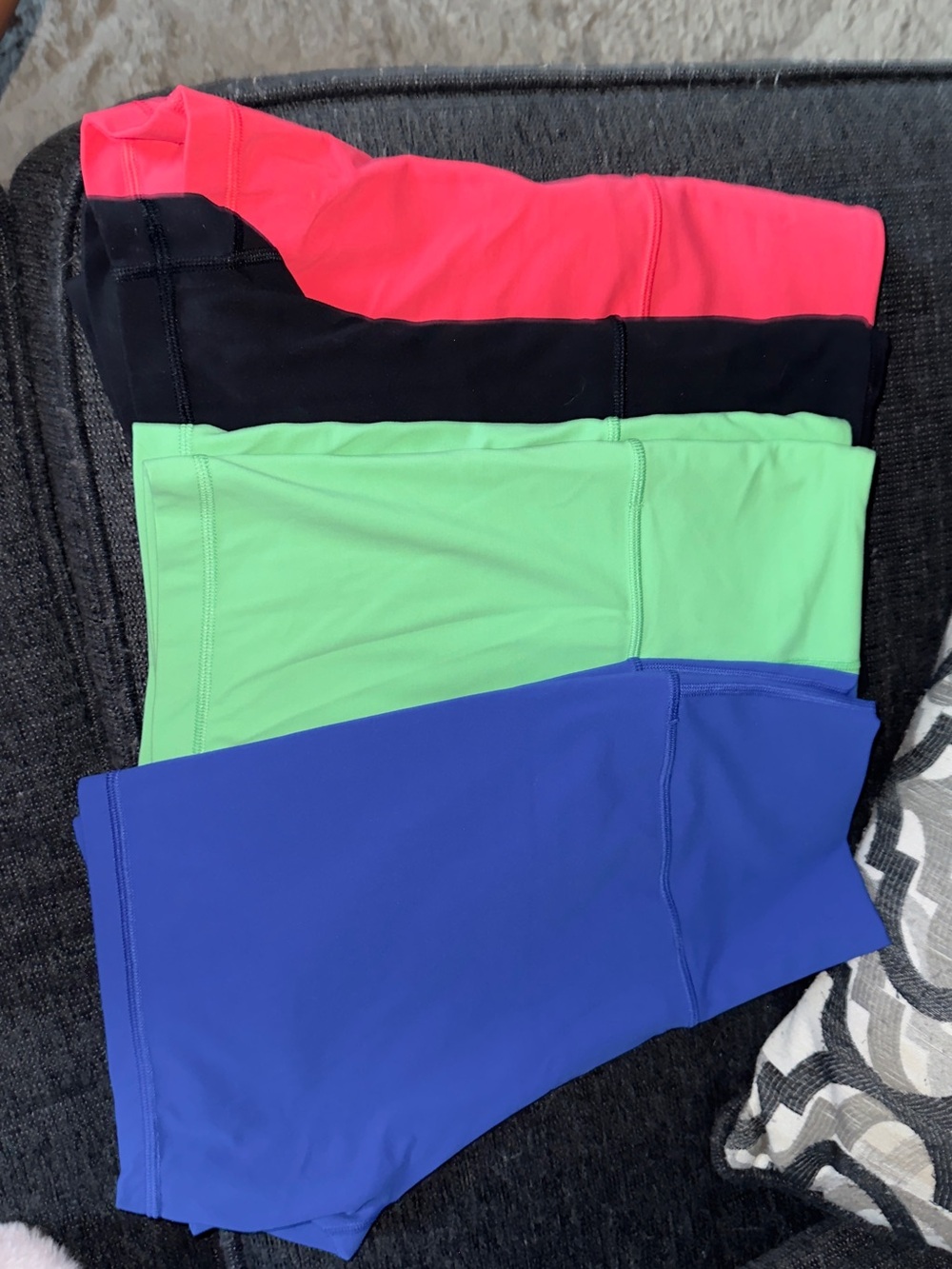 Set of 4 Athleta  Colorblock Active Shorts -coral, Black, Green & Blue
